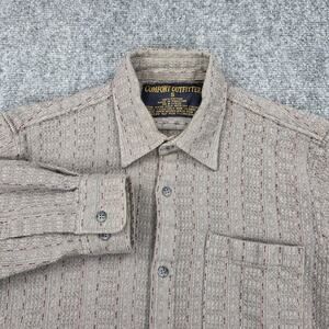 Comfort Outfitter Shirt Mens Small Beige Textured Knit Stripe Cotton Button Up